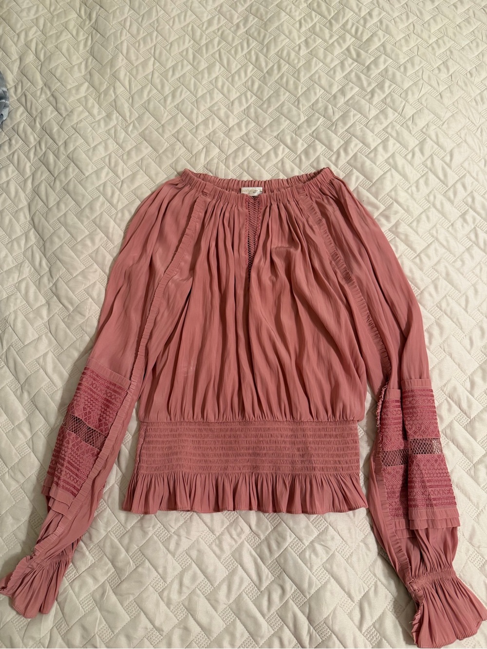 Ramy Brook Dusty Rose Smocked Peasant Blouse